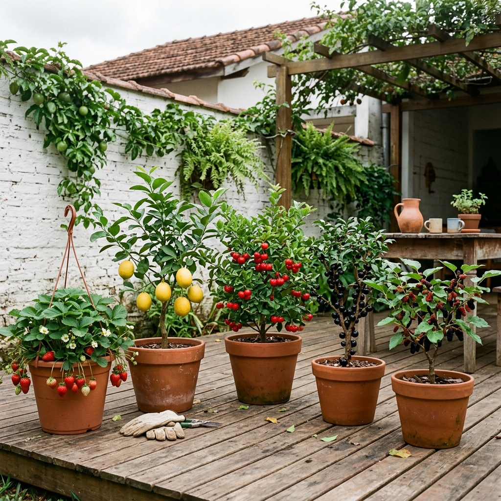 Mini pomar de frutíferas anãs em casa